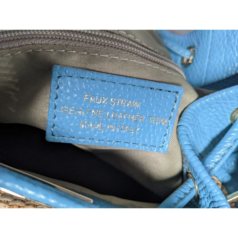 Unica Firenze Italian Leather Straw Handbag Light Blue NWT - Picture 6 of 12